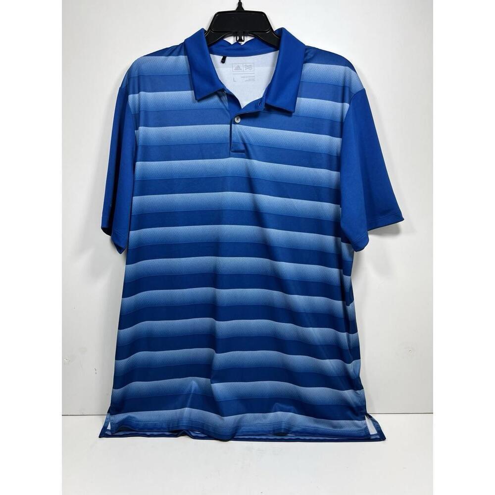 Adidas Golf Polo Shirt Men’s Large Performance Blue Stripe Lightweight
